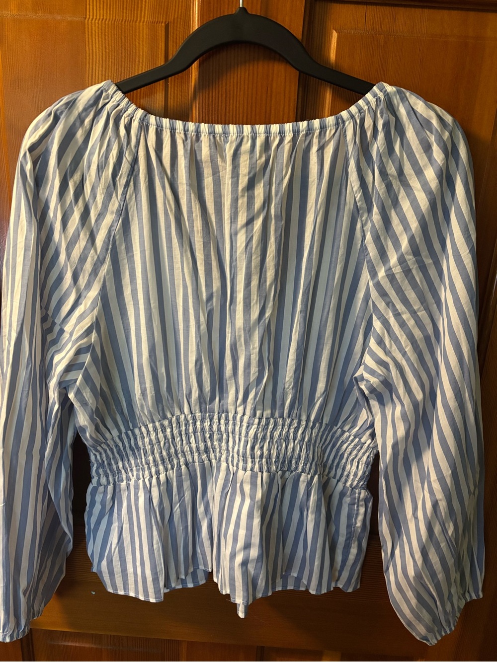 J. Crew Light Blue and White Striped Peplum Button-Front Blouse - Picture 2 of 5